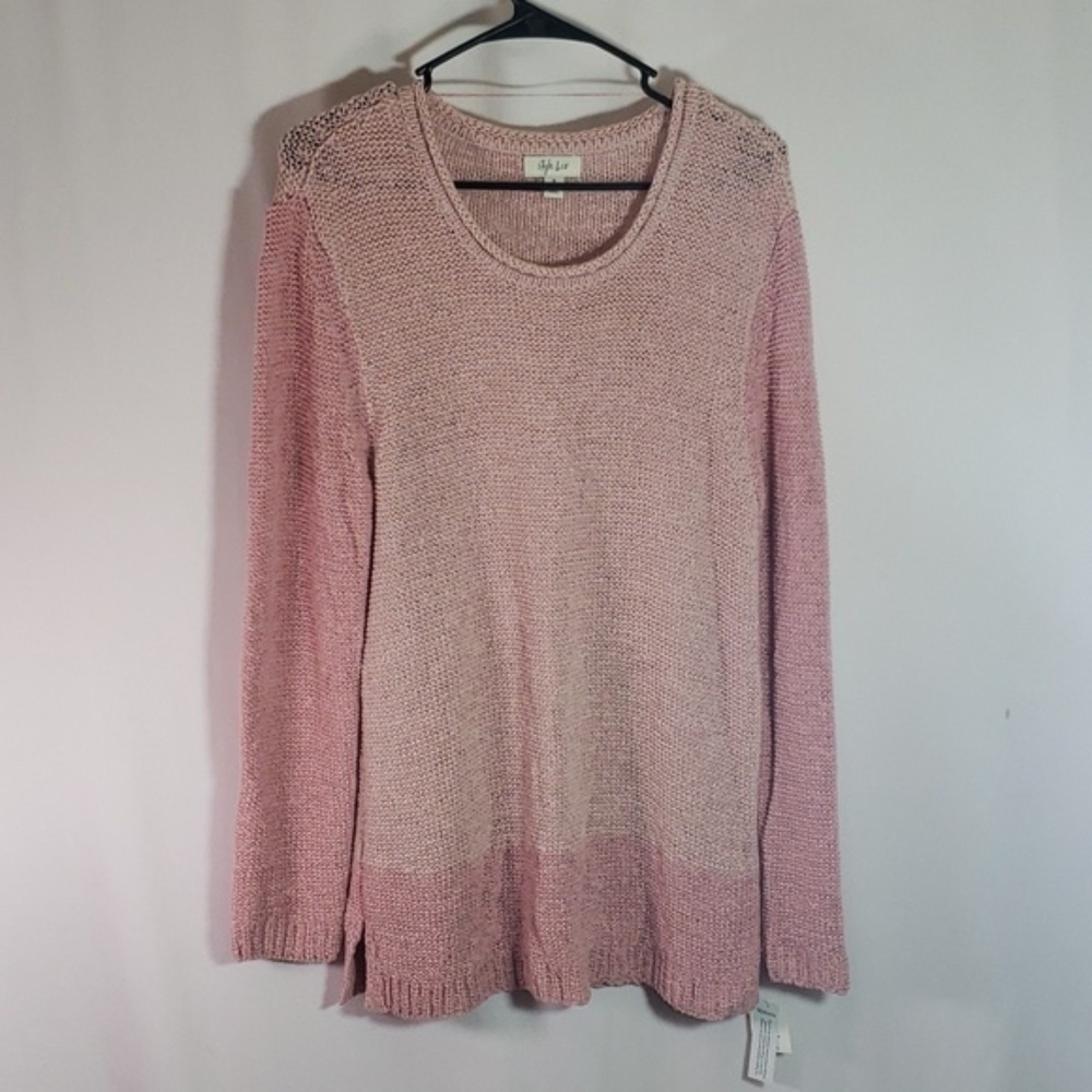 Style & Co Colorblock Slouchy Tape Yarn Sweater Hibiscus French Tulip (AC)